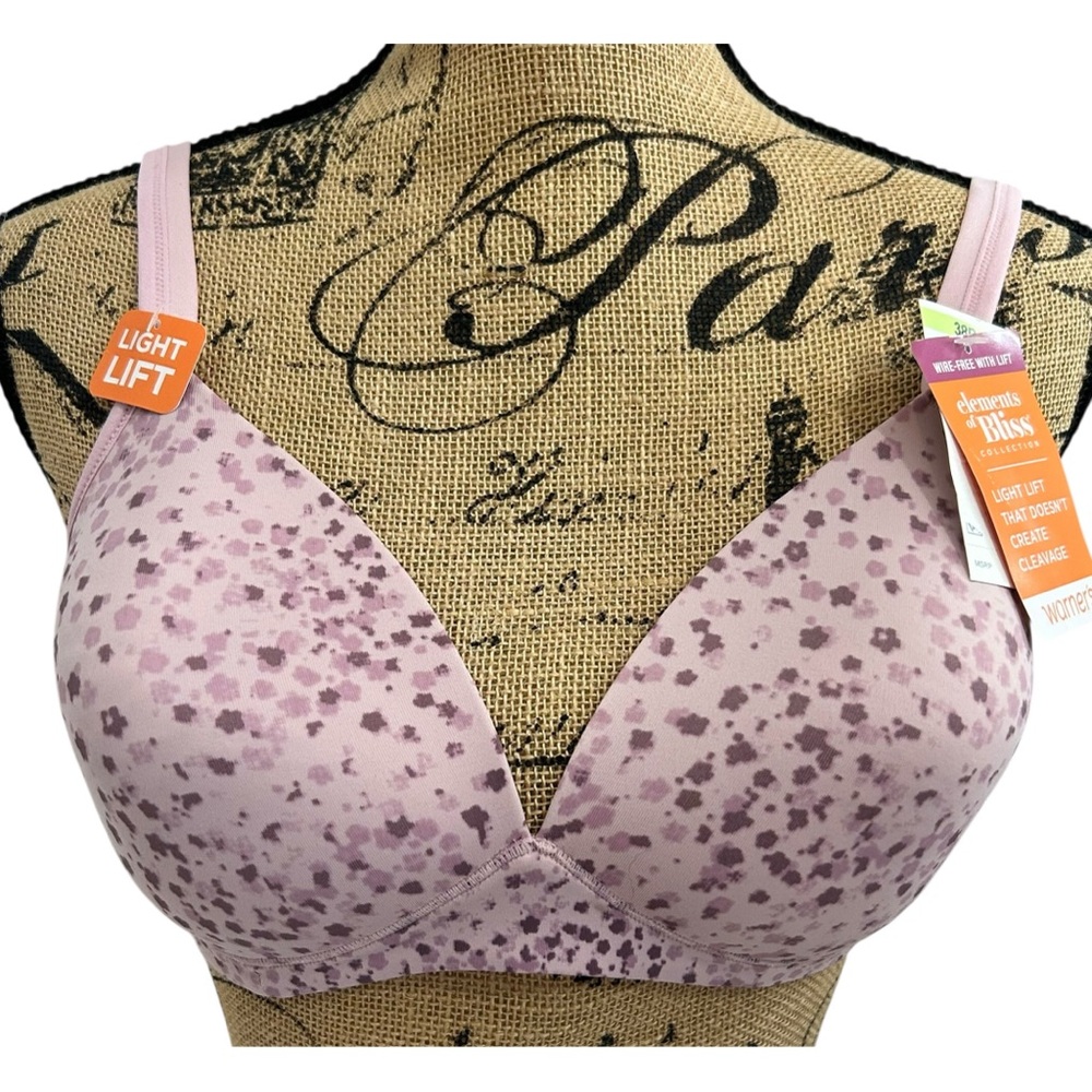 Warners 38B Elements Of Bliss Collection Pink Multicolored Wire Free Bra